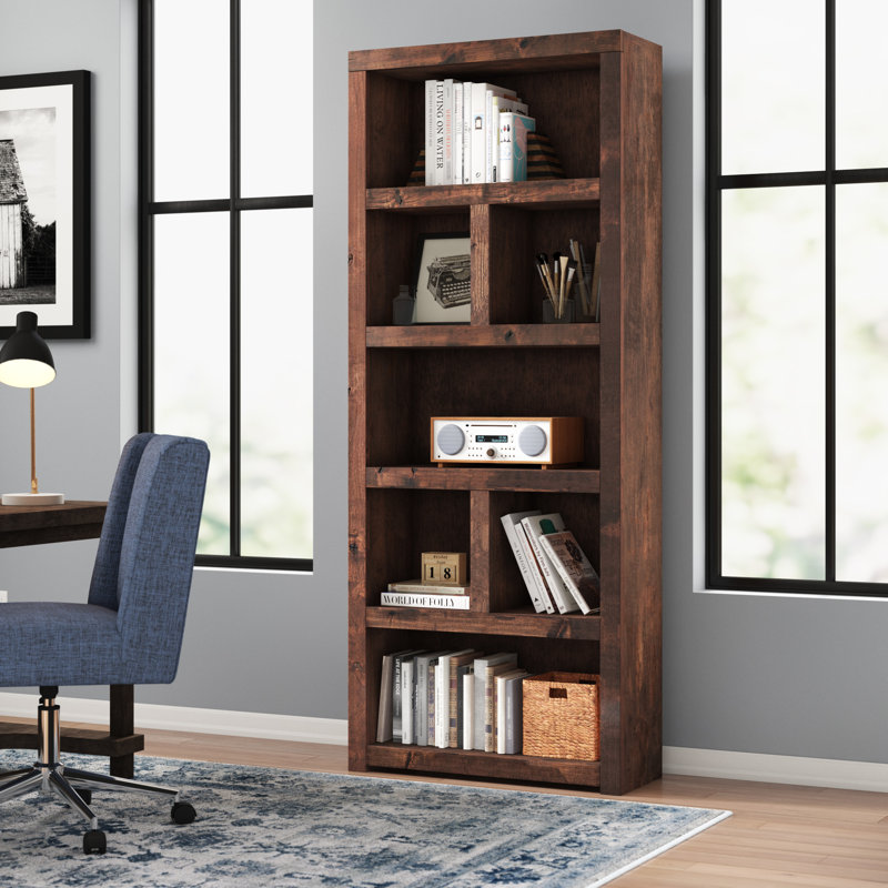 Loon Peak® Elleise 79 inch high Bookcase, No Assembly Required, Whiskey